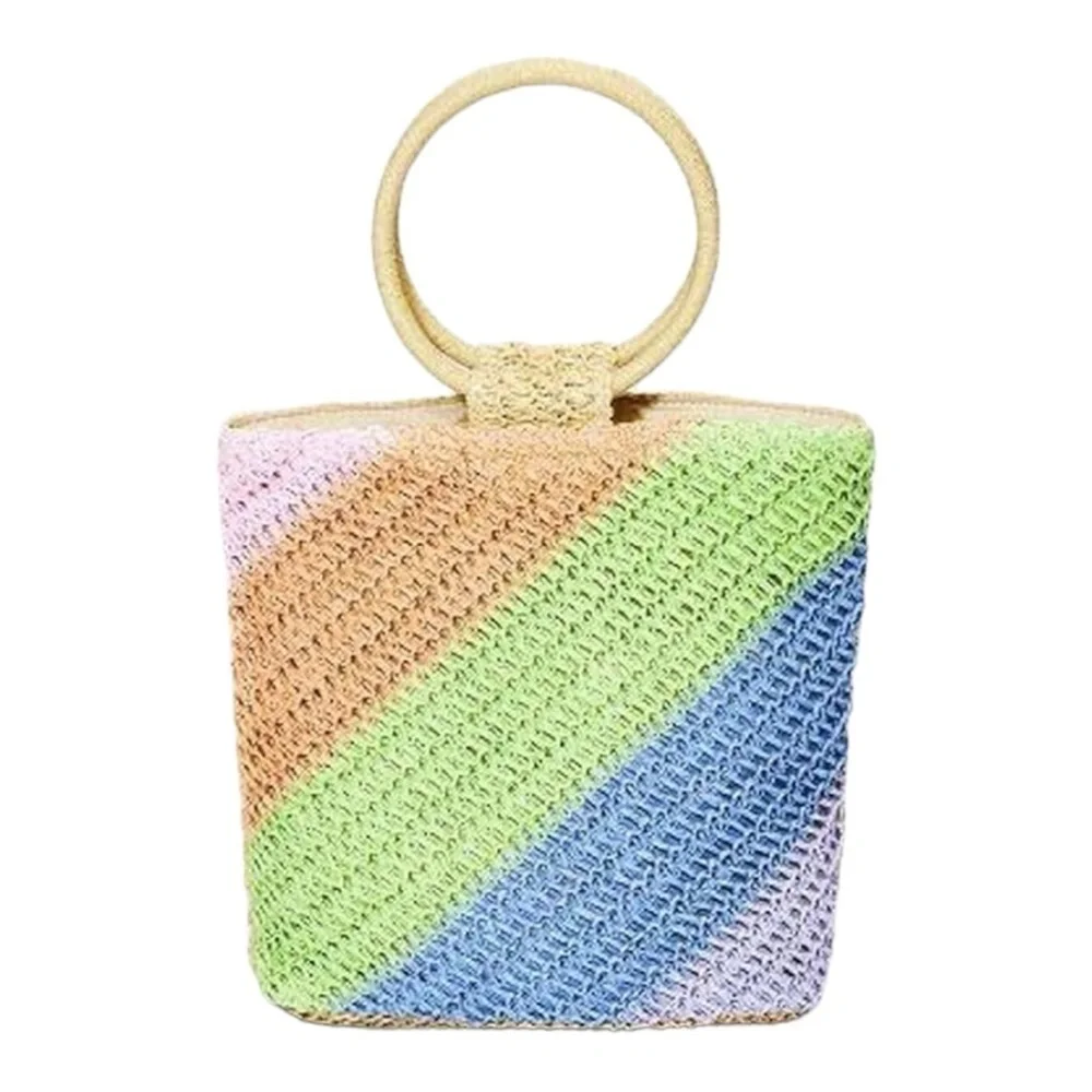 Art Class Weaved Paper Small Tote Circle Handles Handbag Multicolor Lined